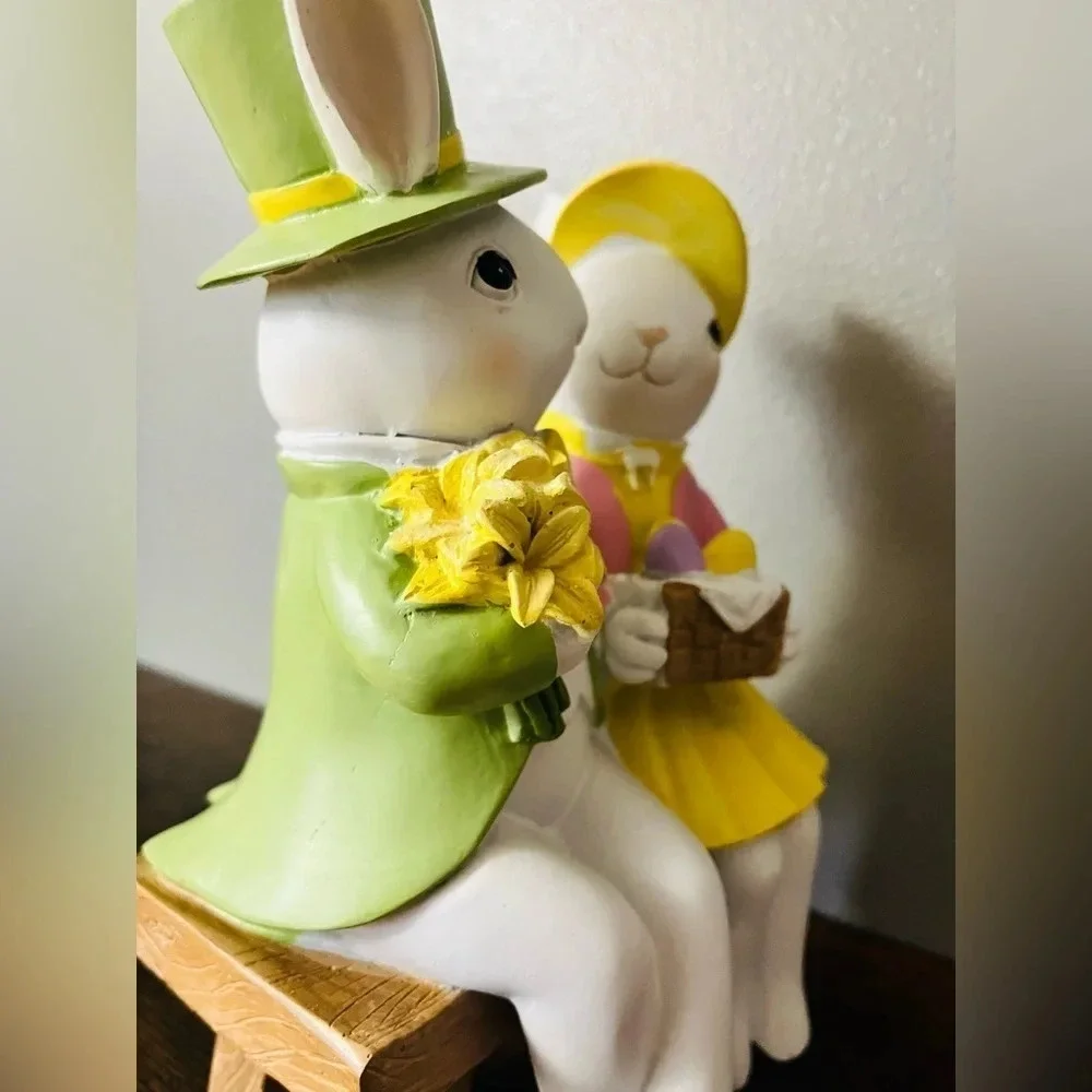 Bethany Lowe Easter Bunny Couple Figurine Spring Decor NWT